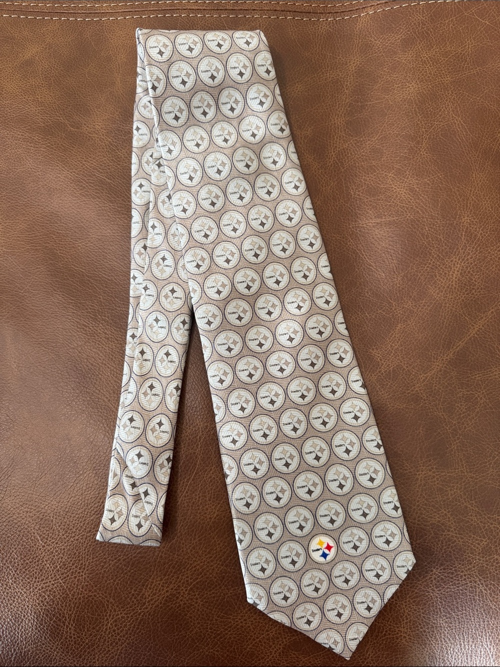 Men’s Vintage 1999 Beige Tonal Pittsburgh Steelers NFL Tie 100% Silk
